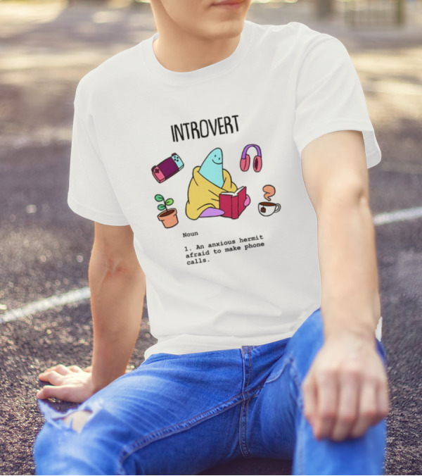 Introvert Anxious Hermit Afraid To Make Phone Calls Cozy Cartoon T-Shirt