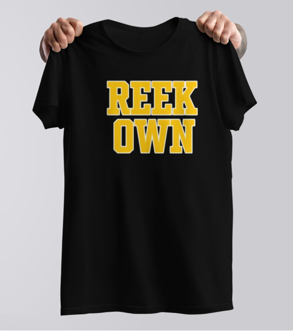 REEK OWN Bold Yellow Block Letters On Black Square T-Shirt