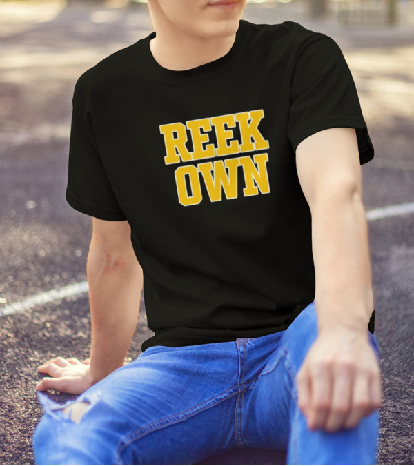 REEK OWN Bold Yellow Block Letters On Black Square T-Shirt