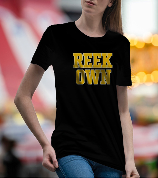 REEK OWN Bold Yellow Block Letters On Black Square T-Shirt