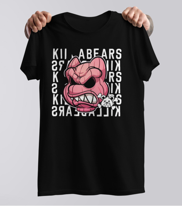 Killabears Angry Pink Bear With Skull And Bones T-Shirt