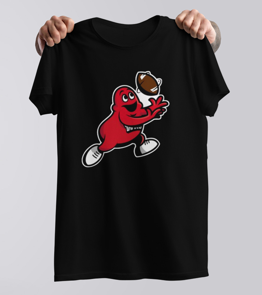 Big Red Mascot Catching Football T-Shirt