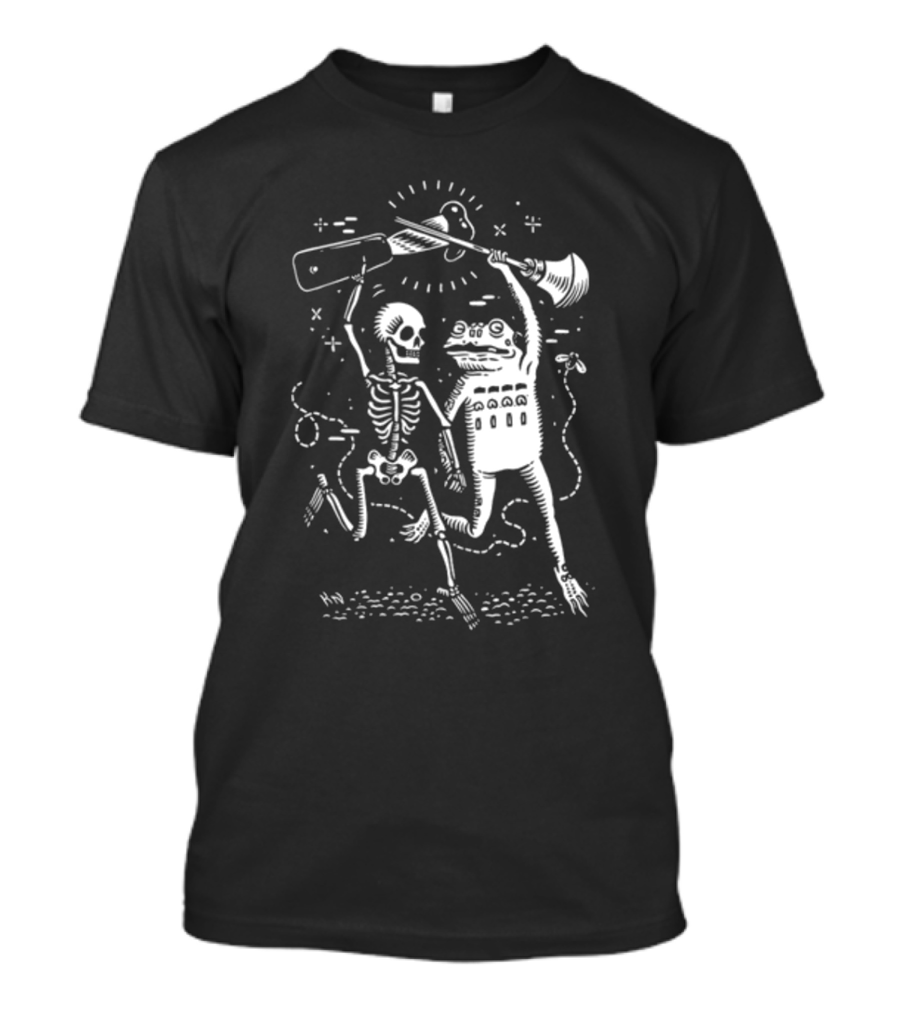 Flashfloodprint Kathleen Neeley Skeleton Frog Battle Friends T-Shirt