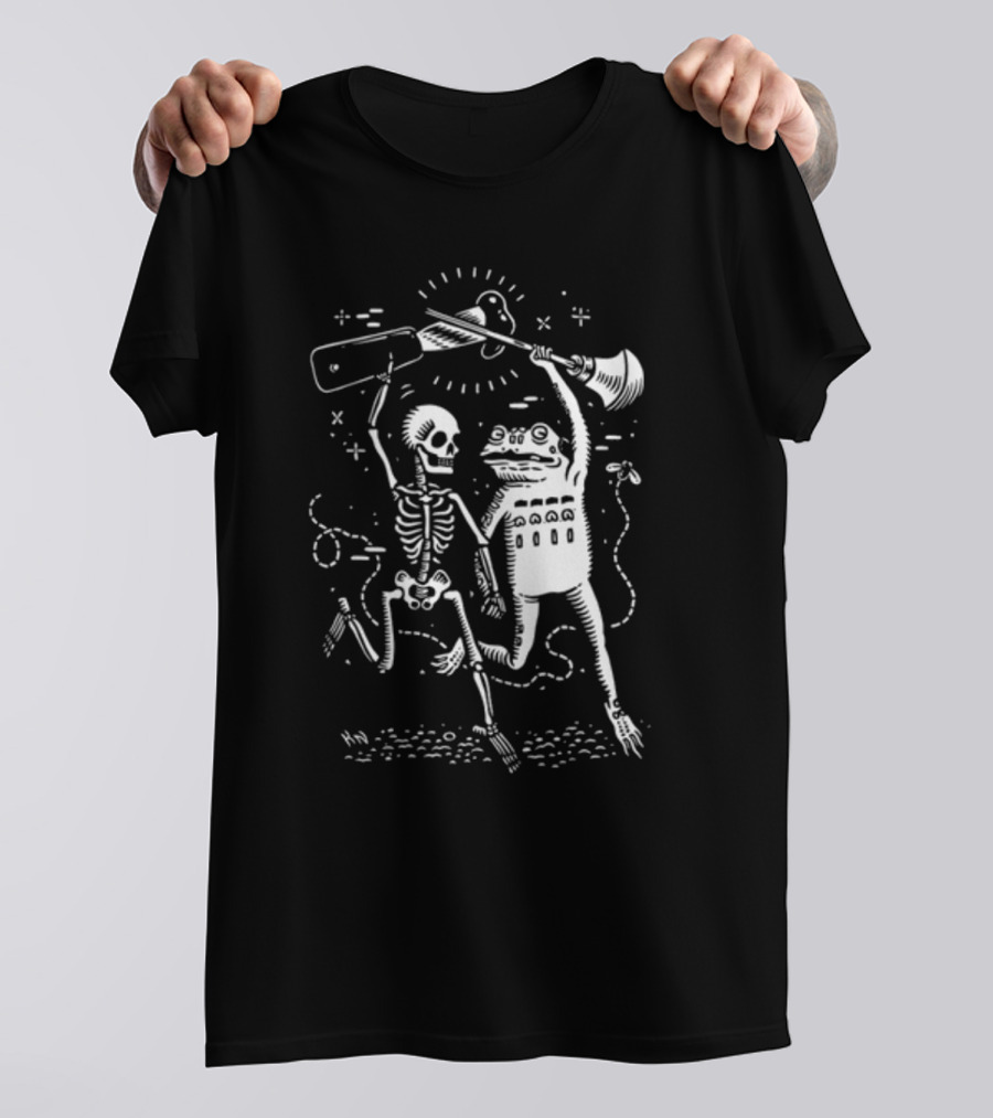 Flashfloodprint Kathleen Neeley Skeleton Frog Battle Friends T-Shirt