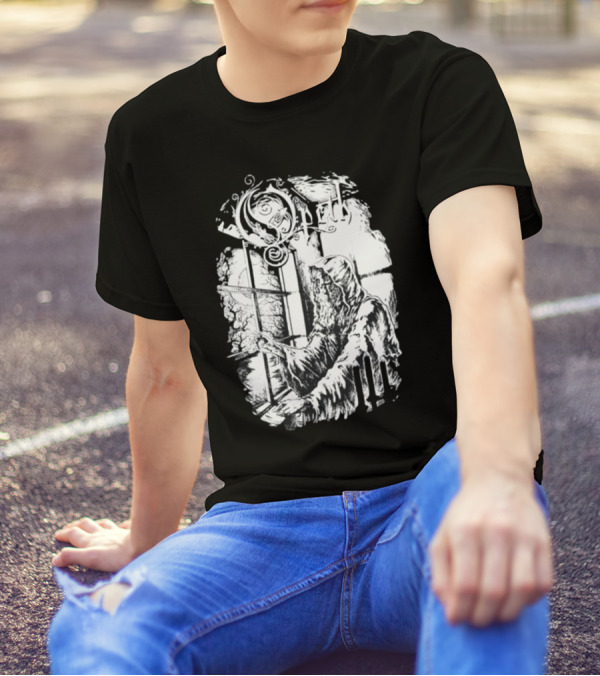 Opet Hooded Figure At Gothic Windowpane T-Shirt