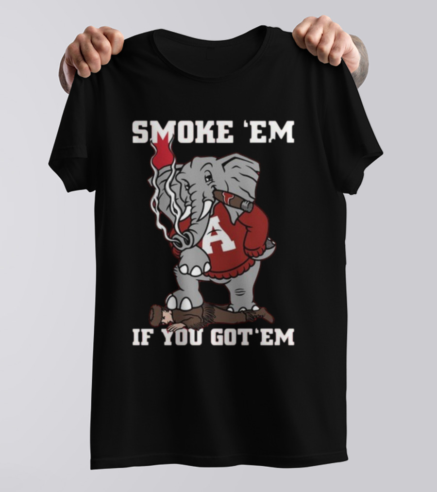 Smoke Em Alabama Elephant Graphic Red White Football T-Shirt