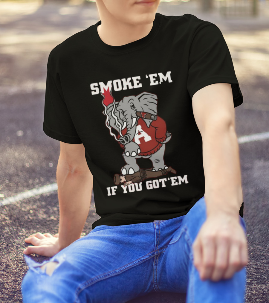 Smoke Em Alabama Elephant Graphic Red White Football T-Shirt