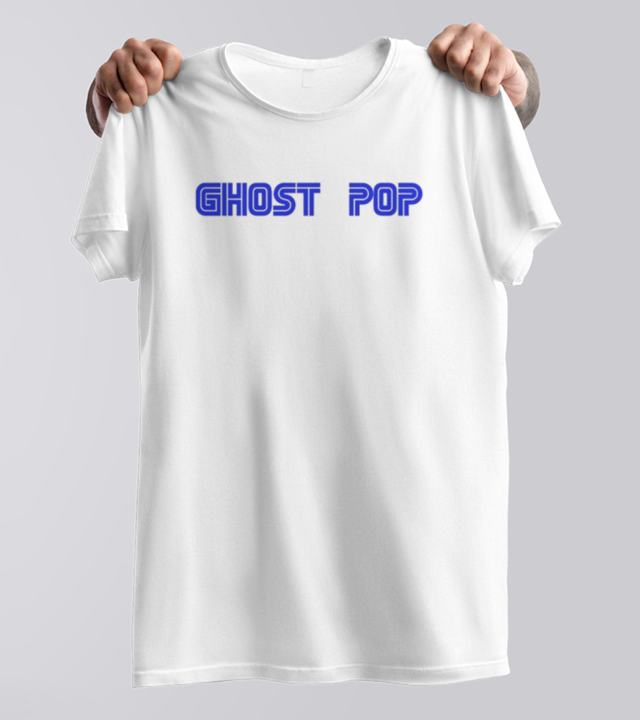 GHOST POP Retro Sci-Fi Neon Blue Text T-Shirt