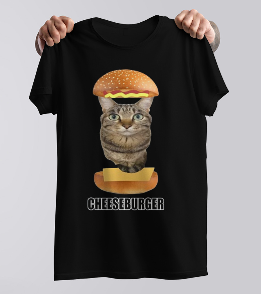 Goofyahhtees Cat Cheeseburger Humor T-Shirt