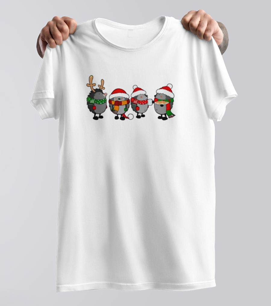 Merry Christmas With Hedgehogs In Festive Holiday Attire T-Shirt