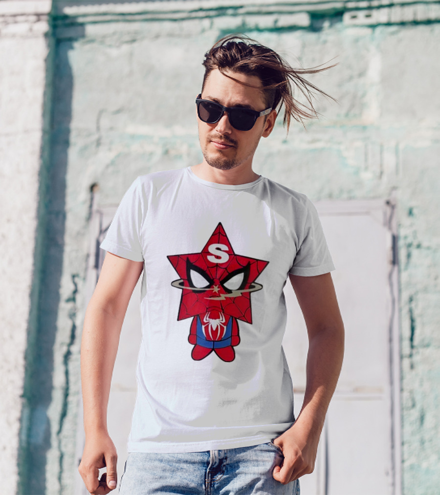 Star Character With Superhero Web Icon And Red Suit T-Shirt