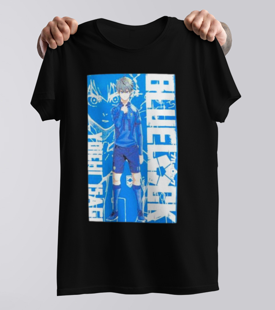 Blue Lock Isagi Yoichi Anime Soccer Character Bold Blue T-Shirt