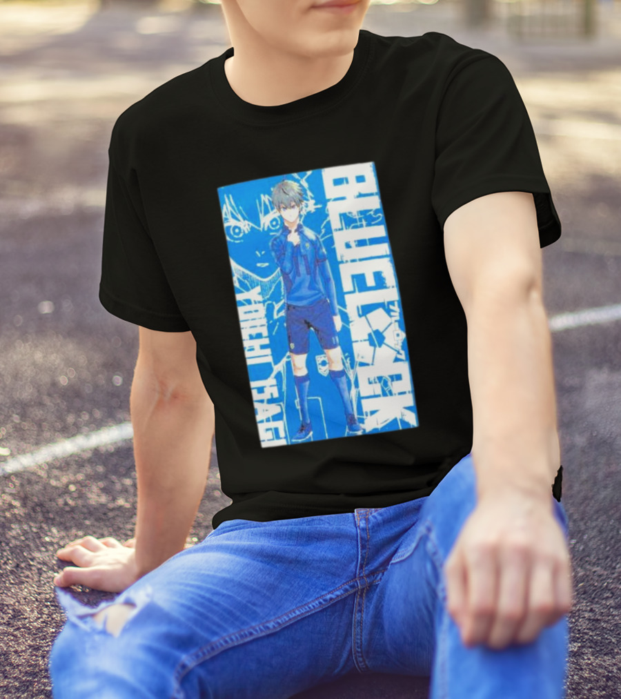 Blue Lock Isagi Yoichi Anime Soccer Character Bold Blue T-Shirt