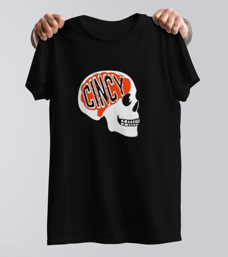 Cincy On The Brain Football Helmet Skull T-Shirt