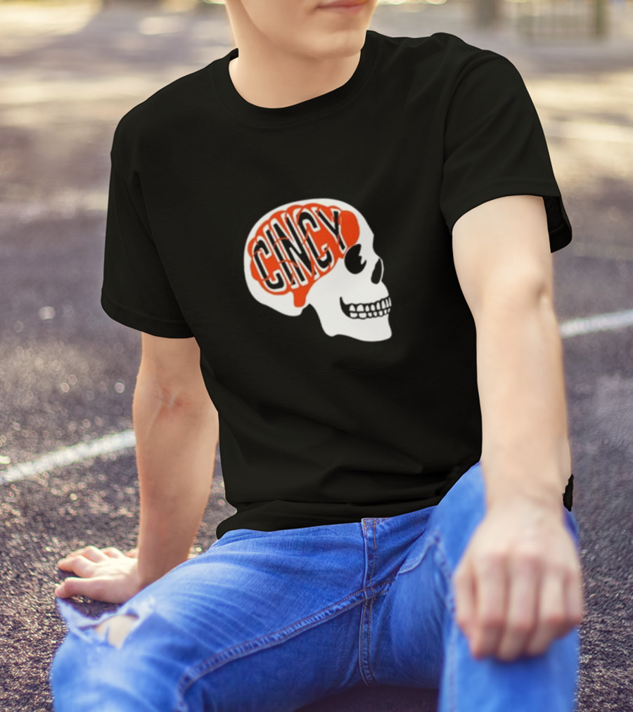 Cincy On The Brain Football Helmet Skull T-Shirt