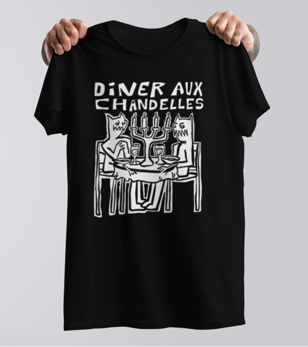 Iskream5 Diner Aux Chandelles Candlelit Dinner With Cat Creatures T-Shirt