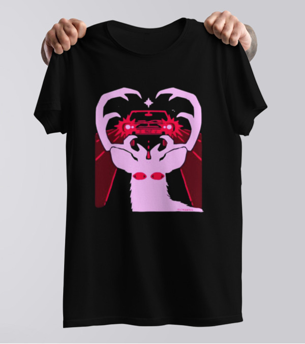 Eyes On The Back Of My Head Stagsbane Pink Deer Antlers Car Red Taillights T-Shirt