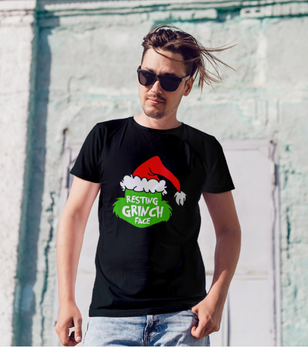 Resting Grinch Face Santa Hat Christmas T-Shirt