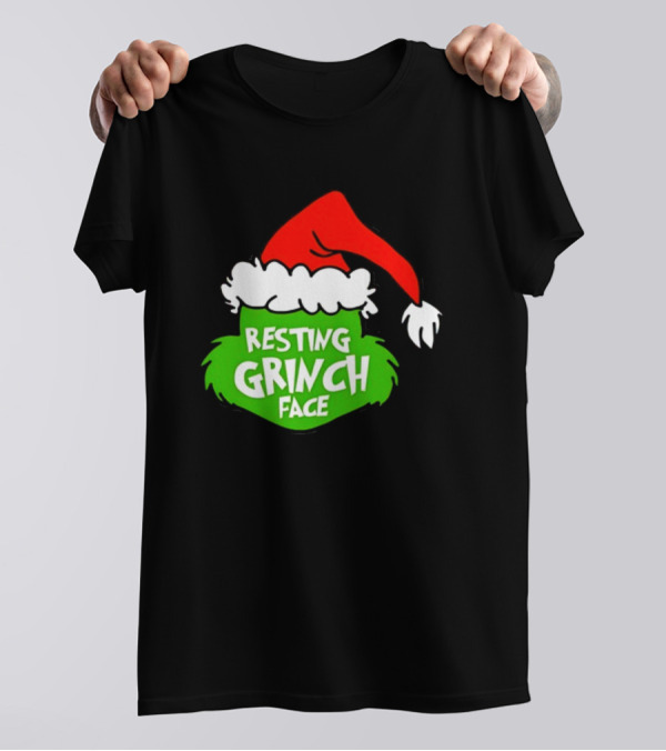 Resting Grinch Face Santa Hat Christmas T-Shirt