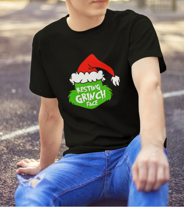 Resting Grinch Face Santa Hat Christmas T-Shirt