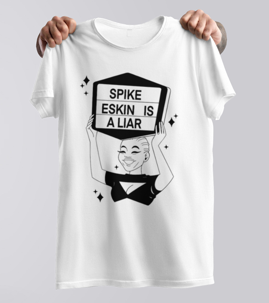 Spike Eskin Is A Liar With Cartoon Character Hand Sign Display T-Shirt