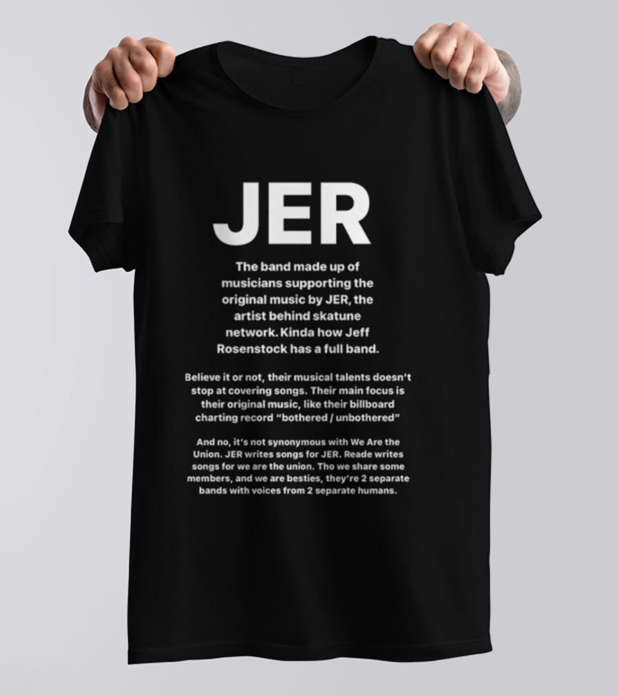 JER Skatunenetwork Band Supporting Original Music By JER Artist Behind Skatune Network Jeff Rosenstock Full Band T-Shirt