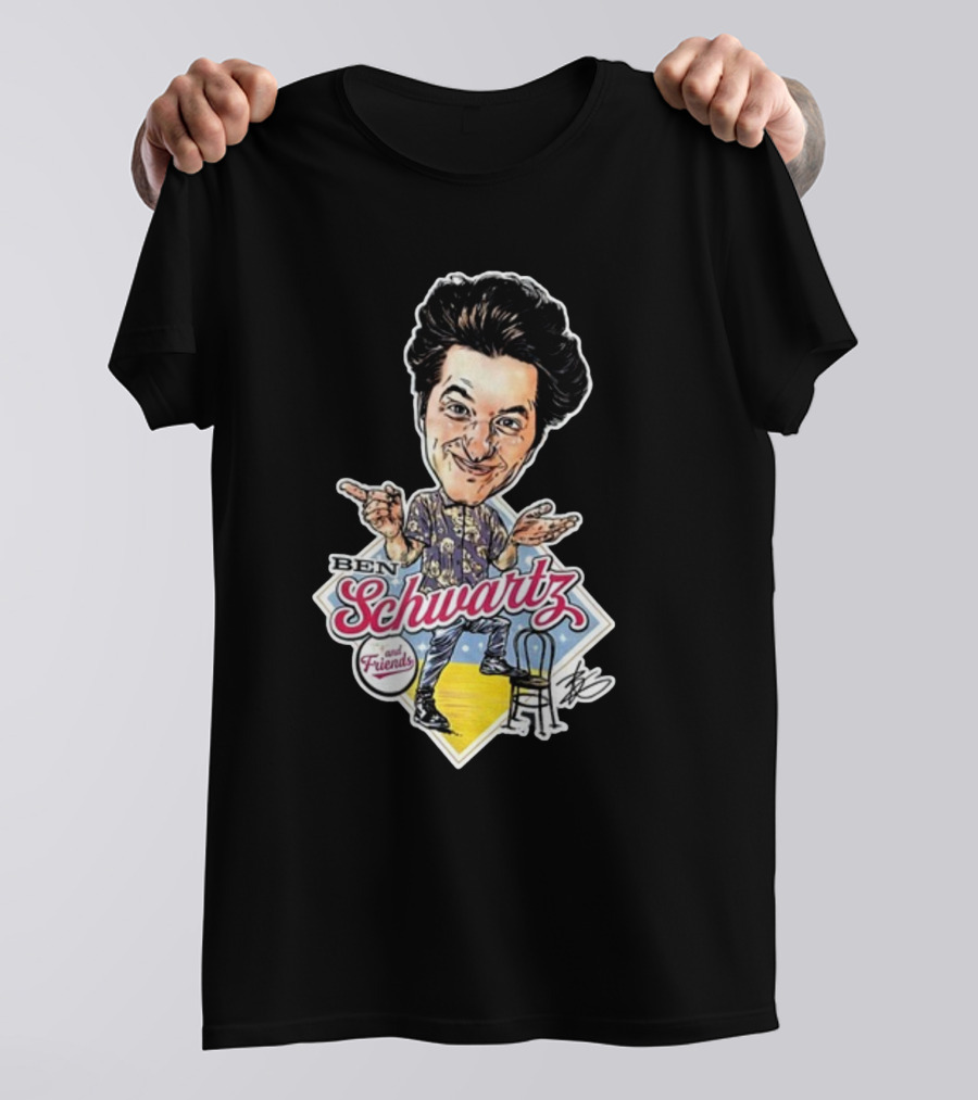 Ben Schwartz Character Illustration With Yellow Stage And Blue Chair T-Shirt