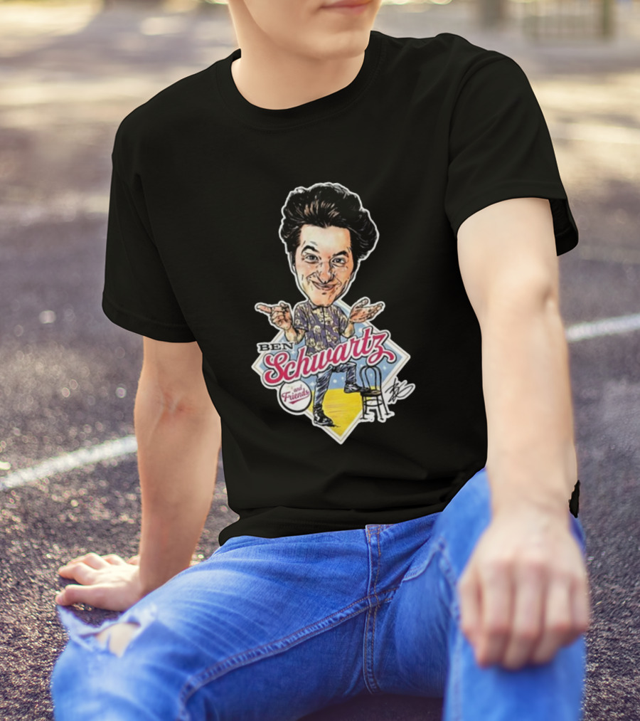 Ben Schwartz Character Illustration With Yellow Stage And Blue Chair T-Shirt