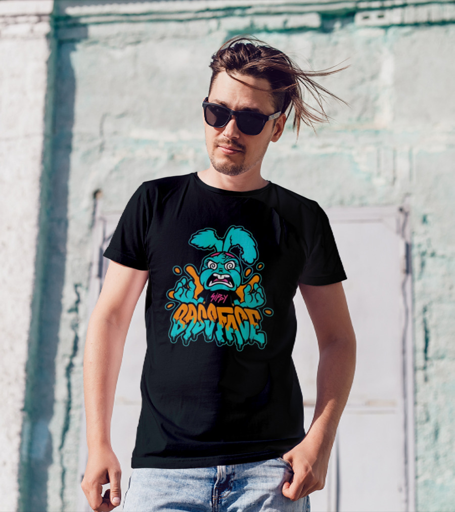 Sippy Bass Face Angry Cartoon Character With Blue And Orange Accents T-Shirt