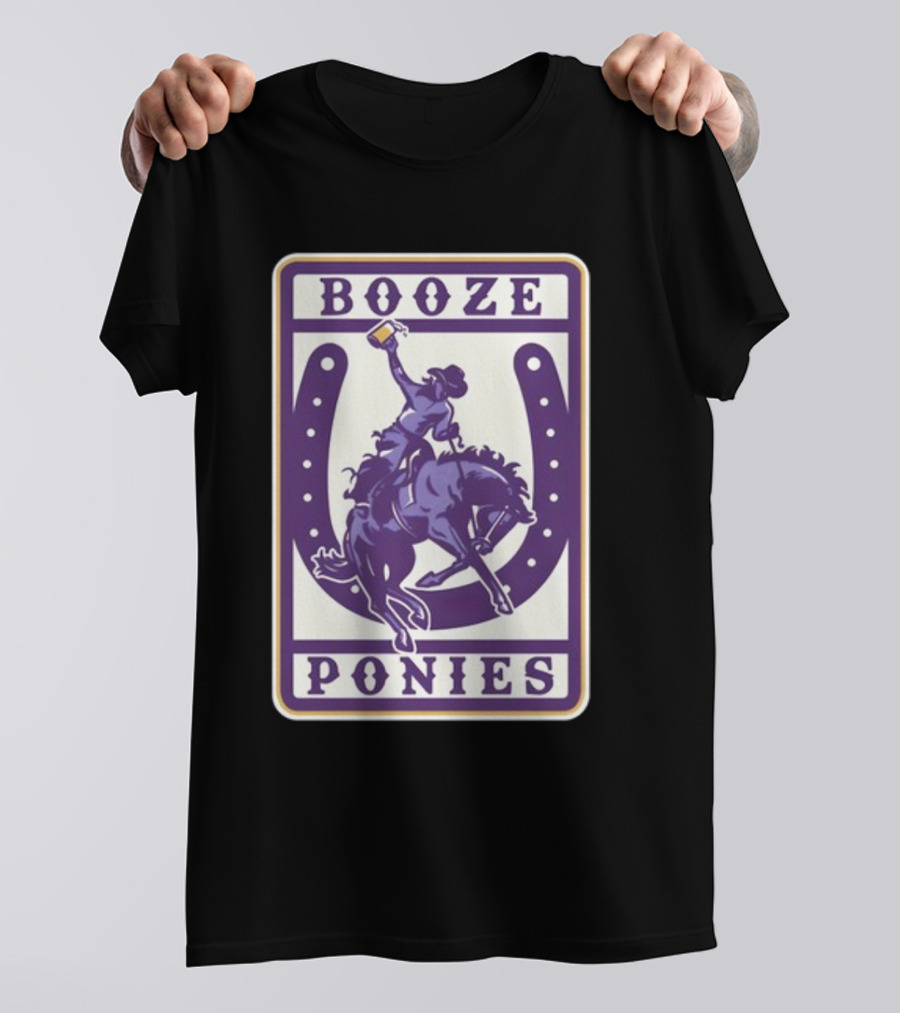 Booze Ponies Rodeo Rider With Horseshoe And Drink Cup T-Shirt