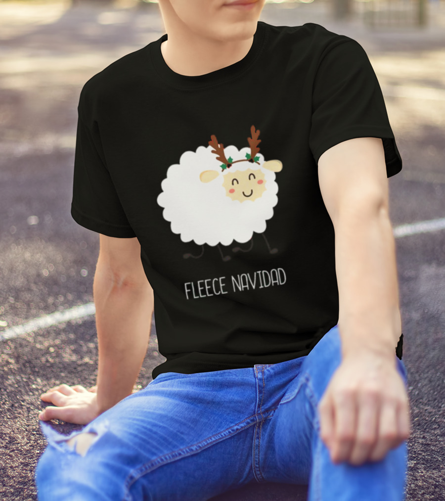 Fleece Navidad Christmas Sheep With Antlers T-Shirt