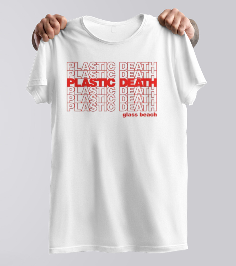 Plastic Death Glass Beach Repeated Text Ringer T-Shirt