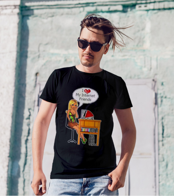 Cherrykitten I Love My Internet Friends Y2K Vintage Blonde Girl At Desk Pixel T-Shirt