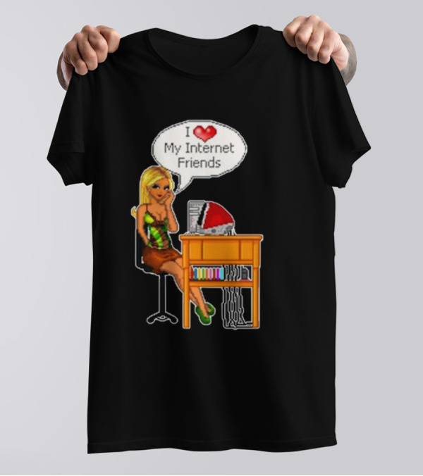 Cherrykitten I Love My Internet Friends Y2K Vintage Blonde Girl At Desk Pixel T-Shirt