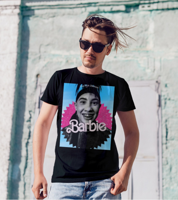 Kick Demon Barbie Smiling Portrait With Pink Starburst Background T-Shirt