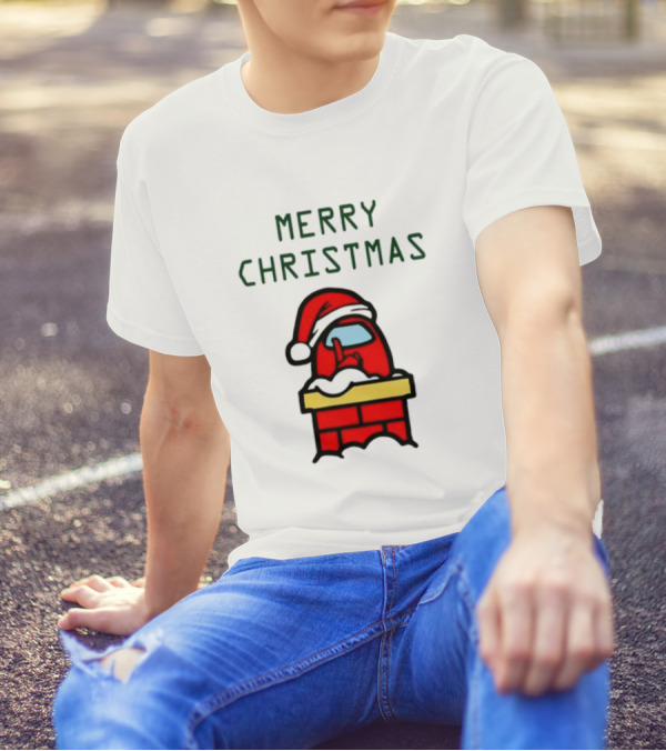 Among Us Santa Red Merry Christmas Chimney Crewmate T-Shirt