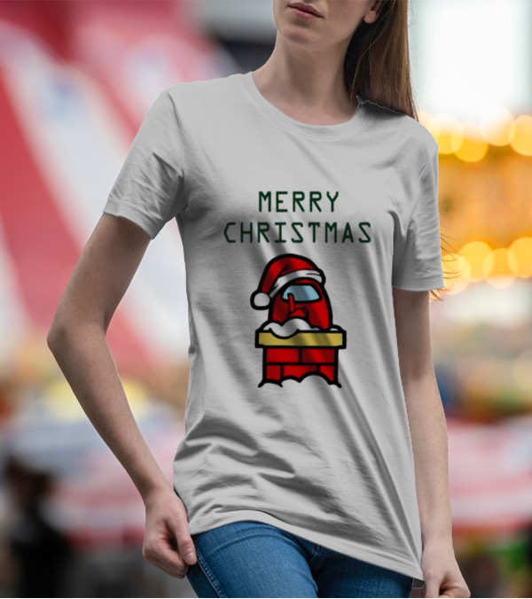 Among Us Santa Red Merry Christmas Chimney Crewmate T-Shirt