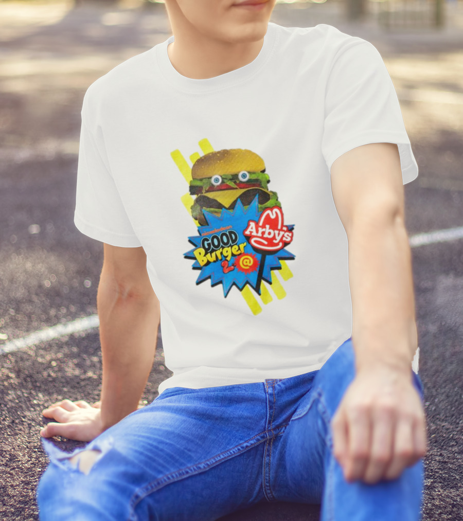 Nickelodeon Good Burger 2 Arby's Collaboration Burger With Eyeballs And Red Arby's T-Shirt
