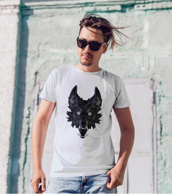 Snarling Wolf Head Monochrome T-Shirt