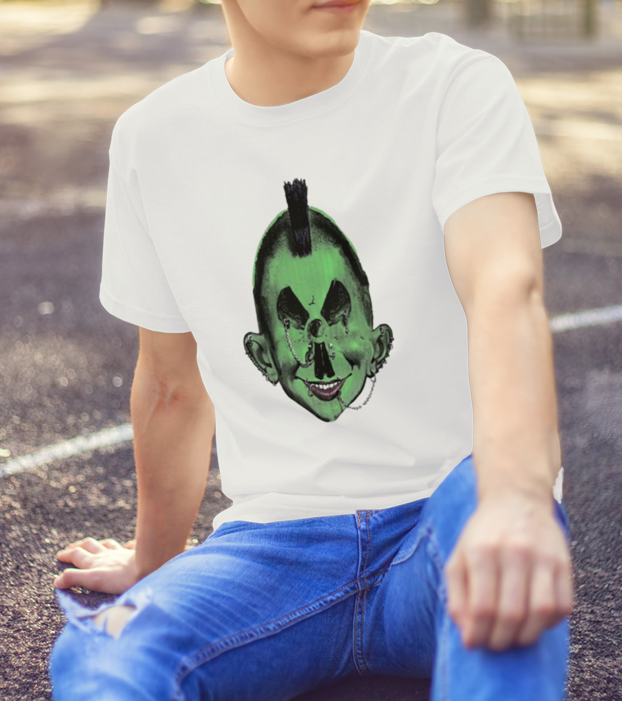 Willy Warhol Green Punk Face Mohawk Piercings T-Shirt
