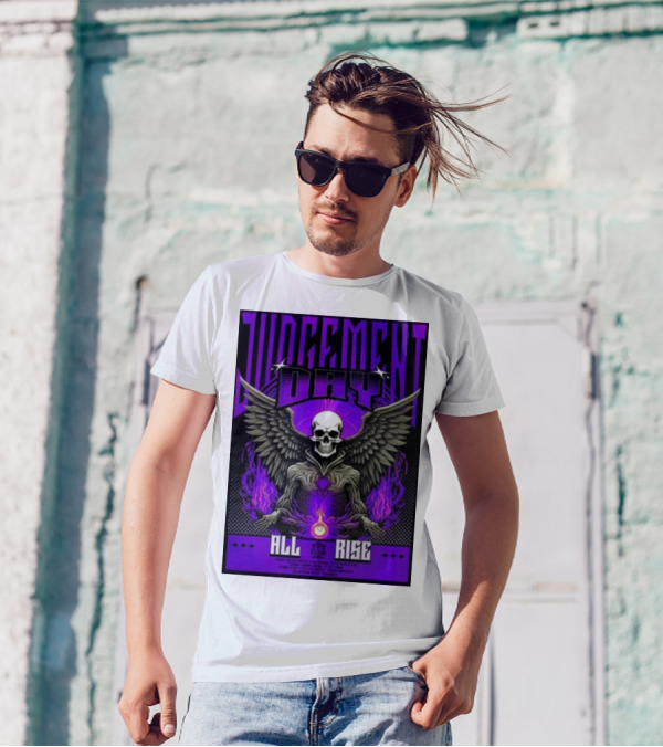 Judgment Day All Rise Skeleton Wings Purple Flame T-Shirt