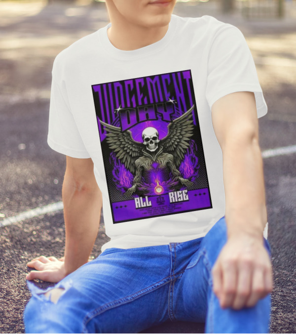Judgment Day All Rise Skeleton Wings Purple Flame T-Shirt