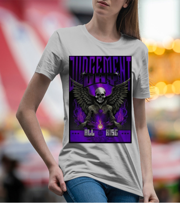 Judgment Day All Rise Skeleton Wings Purple Flame T-Shirt
