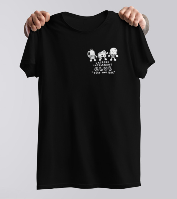 Lactose Intolerant Club Just One Bite Funny Milk Cheese Ice Cream Cartoon T-Shirt