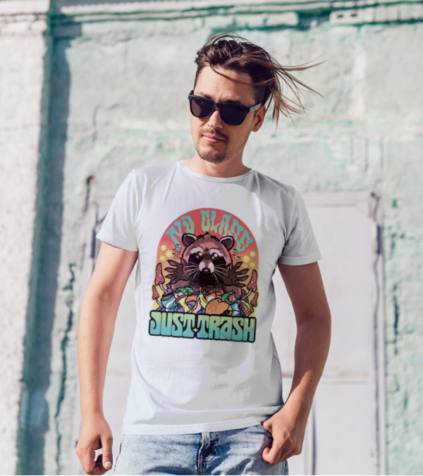 No Class Just Trash Raccoon With Psychedelic Mushrooms And Trash Heap T-Shirt