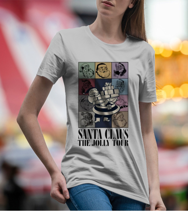 Santa Claus The Jolly Tour Vintage Santa Square Collage T-Shirt