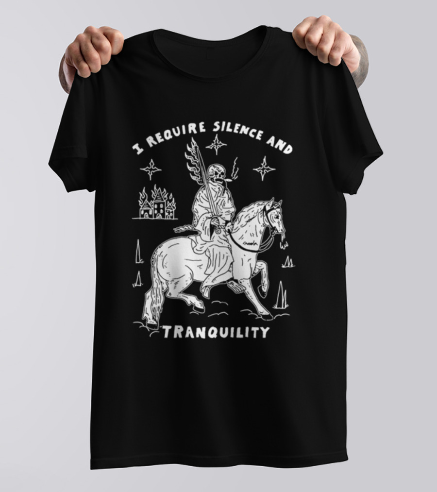I Require Silence And Tranquility Grim Reaper On Horse With Burning Castle And Stars T-Shirt
