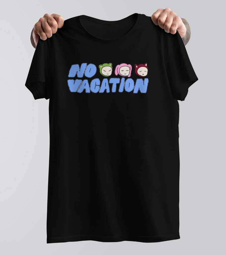 No Vacation Store Ivory No Vacation Text With Cartoon Faces T-Shirt