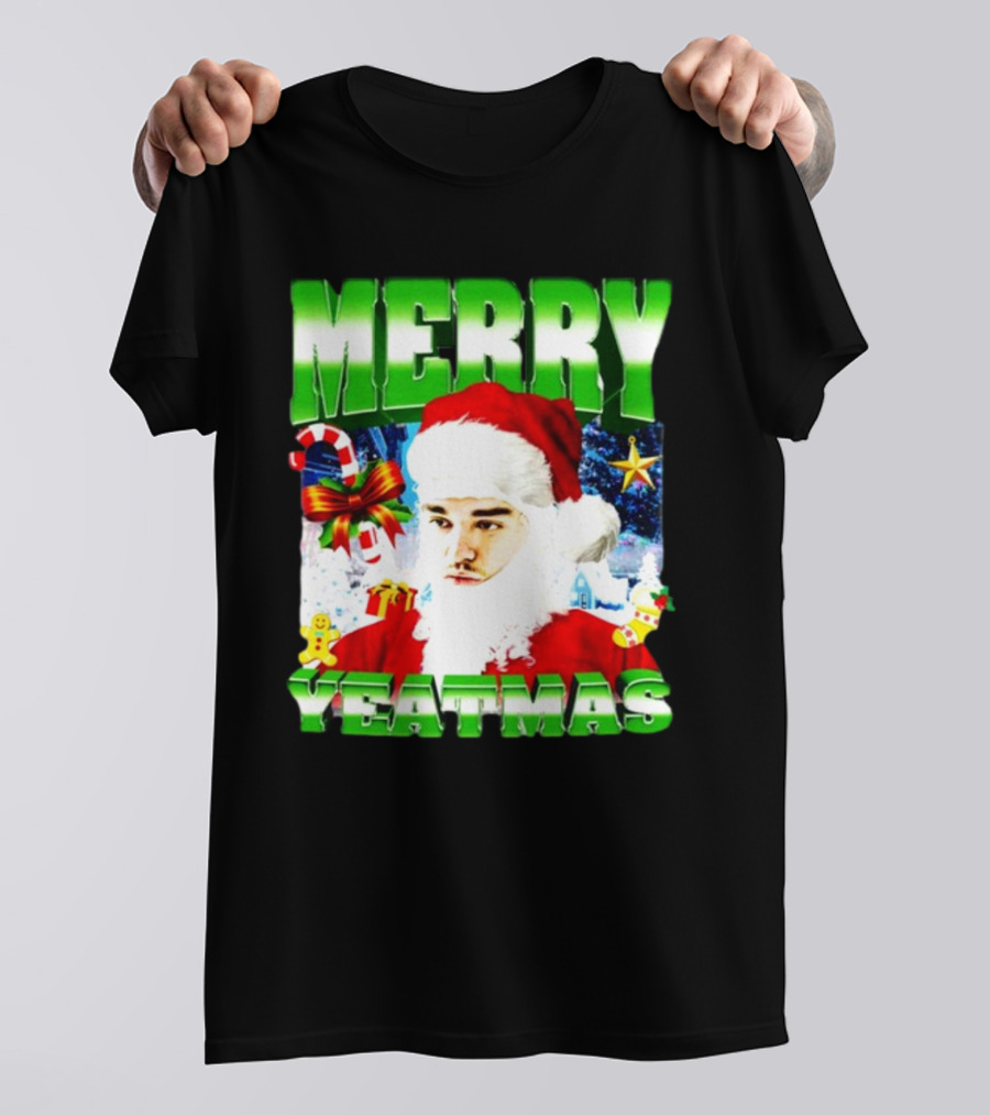 Memeabletees Merry Yeatmas Santa Claus Candy Canes And Snowflakes T-Shirt