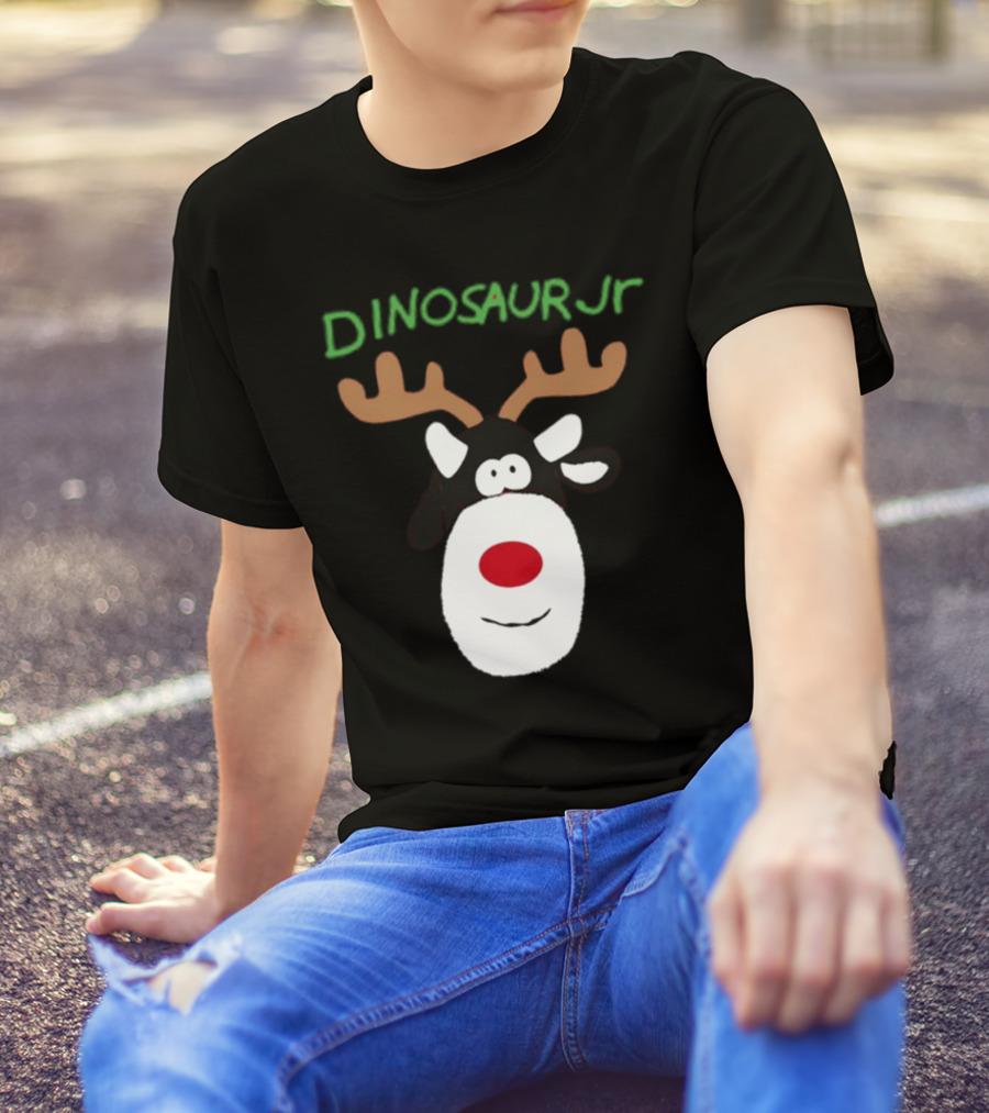 Dinosaur Jr Reindeer With Red Nose And Antlers T-Shirt